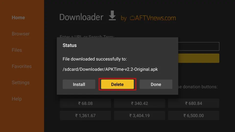 delete apk file of apk time