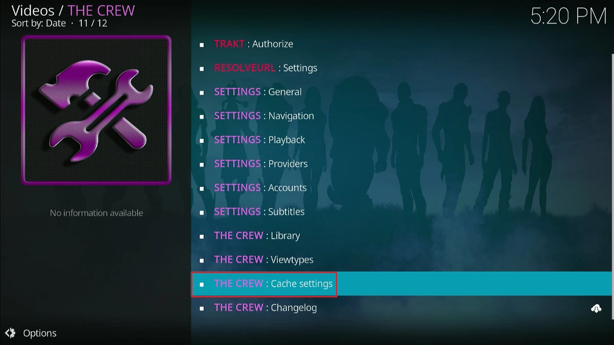 select cache settings
