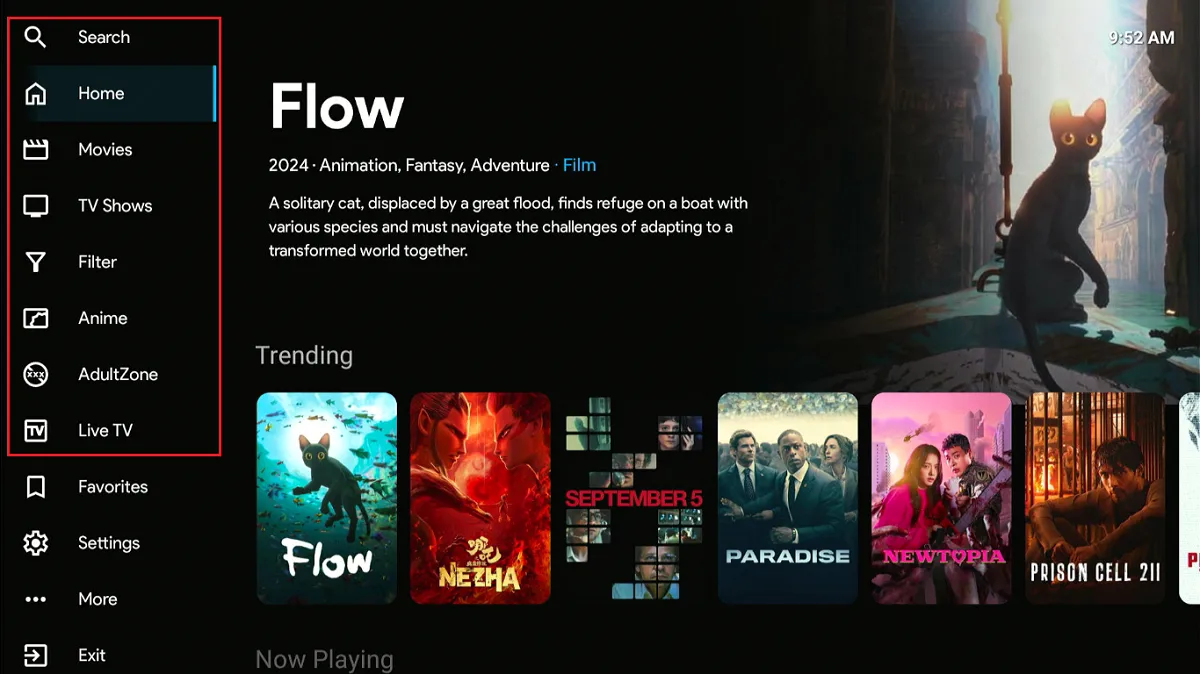 flix vision main menu