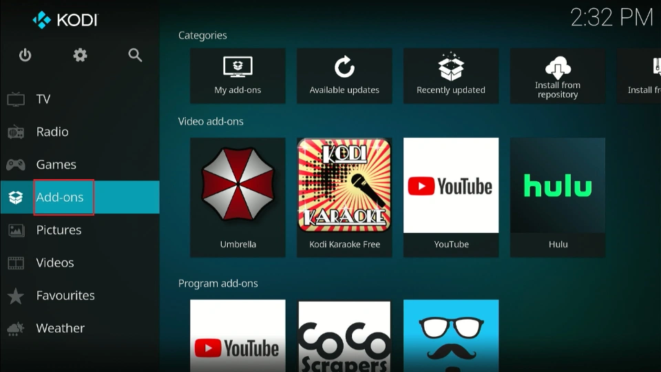navigate to Addons